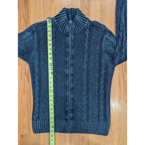 Carbon 2 Cobalt Men's Full Zip Sweater Medium Linen Cotton Blue Cable Knit - Picture 8 of 9